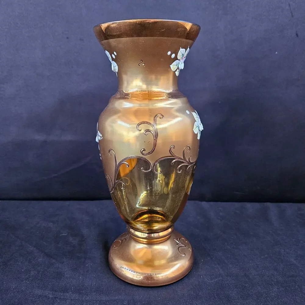 Egermann Gold Bohemian‎ Glass Vase with Enamel Hand Painting Czech 10